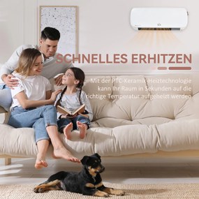 HOMCOM Grzejnik ścienno-2000W z pilotem zdalnego sterowania 2 tryby grzania wyświetlacz LED timer 12h do łazienki