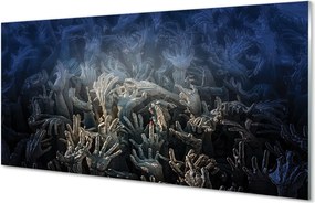 Panel szklany do Kuchni Dłonie w Niebieskiej Poświacie