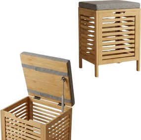 Bambusowy kosz na pranie z siedziskiem DISA, 40 l