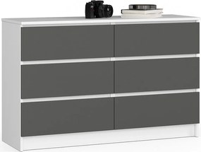 Komoda AKORD K120 Biała 120 cm 6 szuflad kolor Grafit Szary mat 120x40x77 cm
