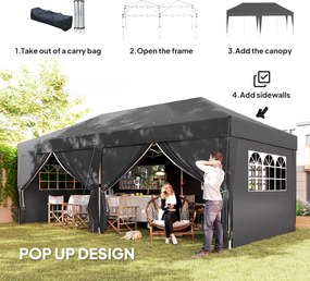 Outsunny Pawilon ok. 6x3m Stabilny Zimoodporny Pop-up Składany Pawilon z Oknami, Drzwiami na Zamek, Ściankami, Ochroną UV | Aosom PL