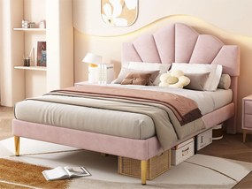 Łóżko muszlowe - 140 x 190 cm - aksamitne - kolor różowy + stelaż listwowy