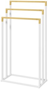 kleankin Zestaw Stojaków na Ręczniki 3 Drążki, Design Przemysłowy, Bambus, 45 x 22,5 x 86 cm, Biały + Natur