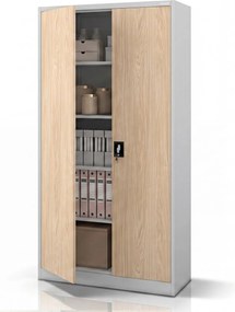 Szafa biurowa metalowa wysoka na dokumenty szara/dąb sonoma, 900x1950x400 mm: JAN H Eco Design