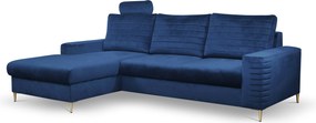 Masseno Narożnik GRIFO z funkcją spania i pojemnikiem na pościel Narozniki L, Rozkładana sofa - Niebieski, VELLUTO NAVY 25