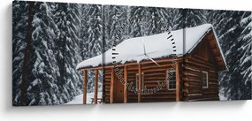 Obraz - Pokryta śniegiem chata (z zegarem) (90x30 cm)