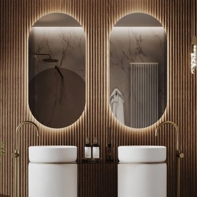 Lustro owalne podświetlane symetryczne bezramowe PLATAN LED | Różne rozmiary | Różne kolory szkła : Kolor tafli szkła - Srebrny, Rozmiar - 60 x 150 cm