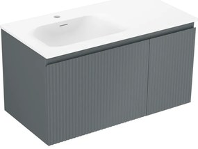 Mexen Rivel szafka łazienkowa 90 cm z umywalką Vela lewą, 1S, 1D, ryflowana, grafit mat/biała mat - 91A23-09047-3-BBFF66-W23L01