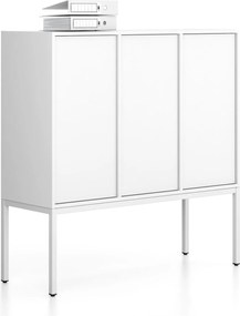 Szafa biurowa FRAME, niska, podstawa biała, 3 drzwi, 1299 x 450 x 1331 mm, PUSH-lock, biały