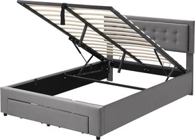 Łóżko ze schowkiem 140x200 cm - szary aksamit - łóżko dla dorosłych z szufladami i regulowanym zagłówkiem - bez materaca