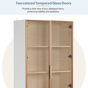 Zestaw 2 witryn szklanych, kredens - 160x40x160 cm - Drzwi uchylne i półki ruchome - płyta wiórowa - biały