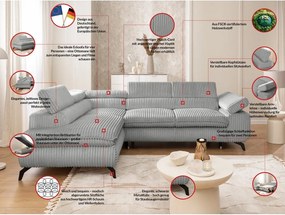 Jasnoszary sztruksowy narożnik (lewostronny/w kształcie litery L) Marbeya – Ropez