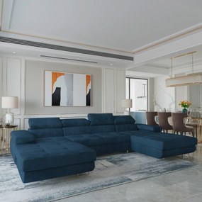 Masseno Narożnik LYKKE z funkcją spania i pojemnikiem na pościel - Niebieski - MONOLITH 77