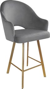 Hoker Velvet krzesło barowe tkanina Welur podstawa metalowa : Kolor nogi - Złota profil, Kolor tkaniny - VELVET - BL14, Typ siedziska - Siedzisko stałe