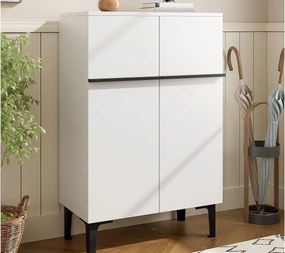 Szafa na buty 95x60x34,5 cm - 2 fronty - Regulowane półki - Wykończenie drewno - Płyty wiórowe - Biały