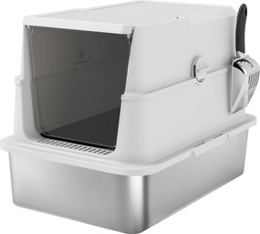 PawHut Kuweta dla Kotów, Stal Nierdzewna, XL Wnętrze, z Łopatką, Jasnoszary