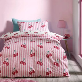 Biało-różowa pościel jednoosobowa 135x200 cm Disco Cherries Stripes – Catherine Lansfield