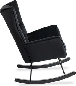 Fotel Bujany na Biegunach Uszak Wypoczynkowy JACKSON Czarny Welurowy do Salonu Nowoczesny