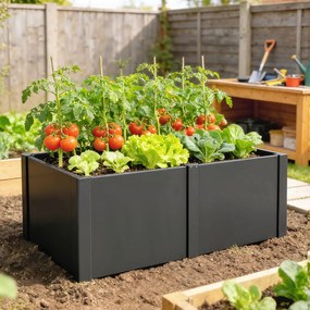Outsunny Podwyższona Grządka z Ocynkowanej Stali 150 x 53 x 55 cm, Skrzynia na Rośliny z Przegrodą, Czarna | Aosom PL