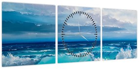 Obraz - Fale morskie (z zegarem) (90x30 cm)