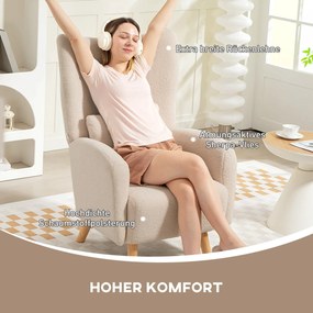 HOMCOM Fotel akcentowy, tapicerowany fotel z futerkiem, poduszka z pianki, fotel typu wingback, Beżowy