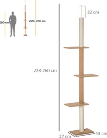 PawHut Drapak dla kota z regulowaną wysokością Khaki Stabilna konstrukcja 43x27x228-260cm | Aosom PL