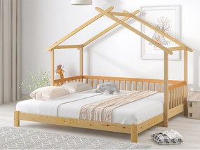 Łóżko piętrowe - łóżko domek dla dzieci 90(180)x200cm z litego drewna - Naturalne