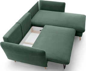 Zielony narożnik sztruksowy z funkcją spania Z0-E44