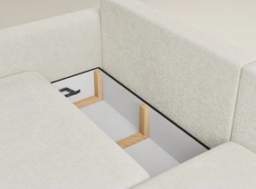 Kremowy rozkładany/ze schowkiem narożnik z tkaniny szenilowej (prawostronny/z szezlongiem) Leon – Maison de Rêve