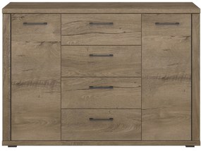 Komoda Dwudrzwiowa z Szufladami Drewniana do Salonu VORTE 135 cm Dąb lefkas Nowoczesna