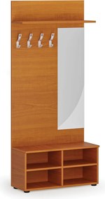 Garderoba z szafką na buty i lustrem HORIZONT, 4 haczyki, półka, tekstura drewna poziomo, czereśnia