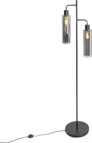 Nowoczesna lampa podłogowa czarna z dymionym szkłem 2-światła - Stavelot