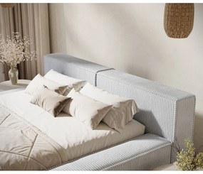 Szaroniebieskie tapicerowane łóżko dwuosobowe ze schowkiem ze stelażem 200x200 cm Voliera – Maison de Rêve