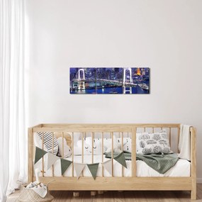 Obraz wielkiego miasta nocą (z zegarem) (90x30 cm)