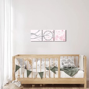 Obraz - Różowe kwiaty (z zegarem) (90x30 cm)