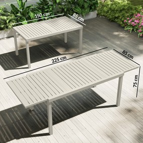 Outsunny Stół Ogrodowy Rozkładany 150/225 x 85 cm Aluminiowy Stół Jadalniany dla 6-8 Osób, Prostokątny z Listwami | Aosom PL