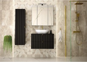 Czarny Zestaw Łazienkowy 80cm Szafka z Blatem Ryflowane Fronty Arcos
