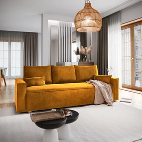 Masseno Sofa ALATRI z funkcją spania i pojemnikiem na pościel, Rozkładana sofa - Żółty, MONOLITH 48