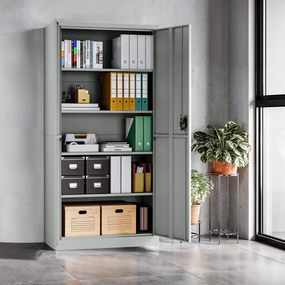 Biurowa szafa metalowa JAN, 900 x 1850 x 400 mm, Smart: szara