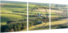 Obraz - Drewniana półka z krajobrazem (z zegarem) (90x30 cm)