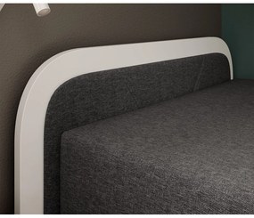 Białe/ciemnoszare tapicerowane/z płyty wiórowej łóżko jednoosobowe ze schowkiem z materacem 80x190 cm Parys – ELTAP