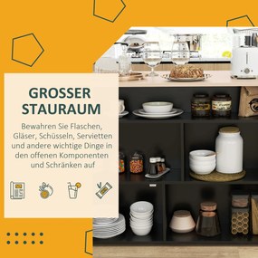 HOMCOM 3-cz. Zestaw Barowy, Bartisch ze Składanym Blatem, 2 Stołki Barowe, 6 Schowków, Czarny+Dąb, 116 x 70 x 89,5 cm