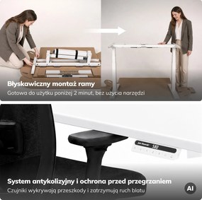 Biurko elektryczne z regulacją wysokości ergonomiczne białe,1200x600 mm: ARIA