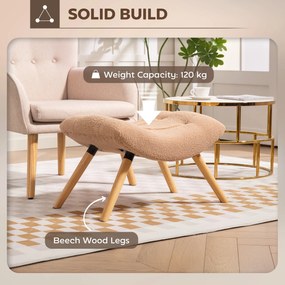 HOMCOM Nowoczesny podnóżek z pokryciem z polaru i nogami z drewna, tapicerowany, do salonu, sypialni, korytarza, Brązowy