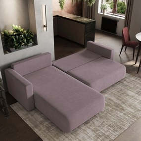 Masseno Narożnik TURIN z funkcją spania i pojemnikiem na pościel do Salonu, Rozkładana sofa - Pudrowy róż, SORO 61
