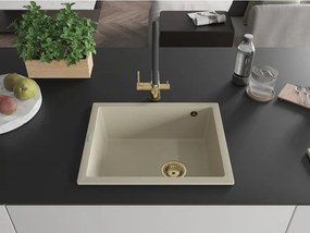 Mexen Pedro zlewozmywak granitowy 1-komorowy 560 x 460 mm, beżowy, syfon złoty - 6508561000-69-G