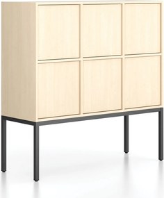 Szafa biurowa FRAME, niska, czarna podstawa, 6x drzwi, 1299 x 450 x 1331 mm, PUSH-lock, brzoza