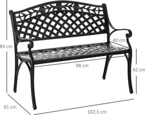 Ławka Ogrodowa Outsunny dla 2 osób z Aluminiową Ramą i Podłokietnikami – Elegancki Design w Kolorze Czarnym