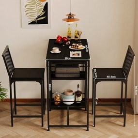 Zestaw Barowy Loft Czarny – Stół + 2 Krzesła do Kuchni i Jadalni