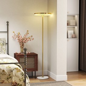 HOMCOM Lampa podłogowa z przełącznikiem nożnym, konstrukcja metalowa, abażur z akrylu, 4000K, przyciemniana, kolor złoty